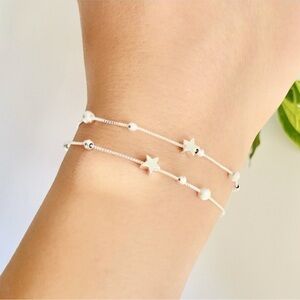 🌟925 Sterling Silver Double Star and Bead
Charm Bracelet💫